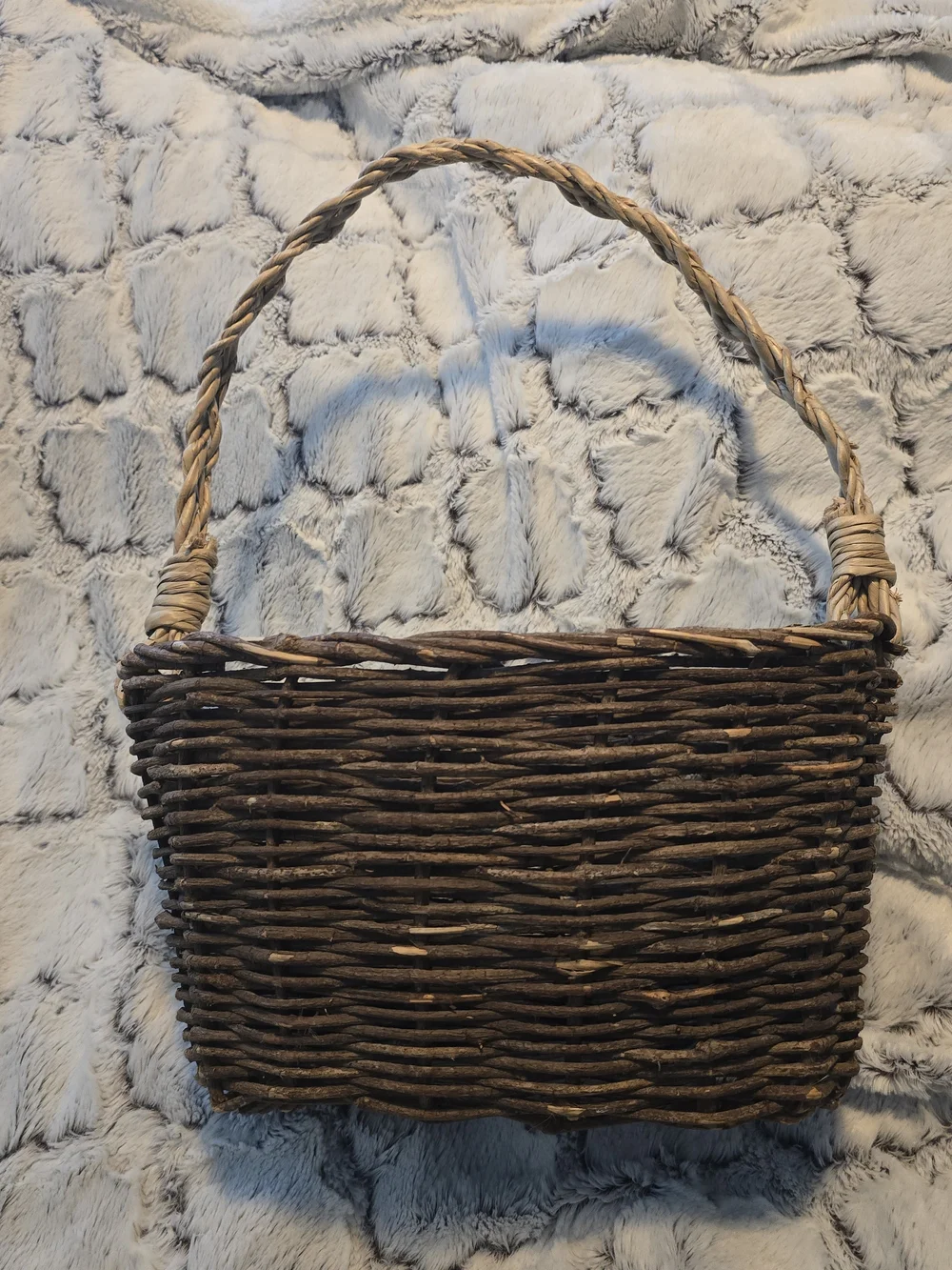 Woven Wall Hanging Basket w Braided Handle 8x13 Cottagecore Fairy Farmhouse